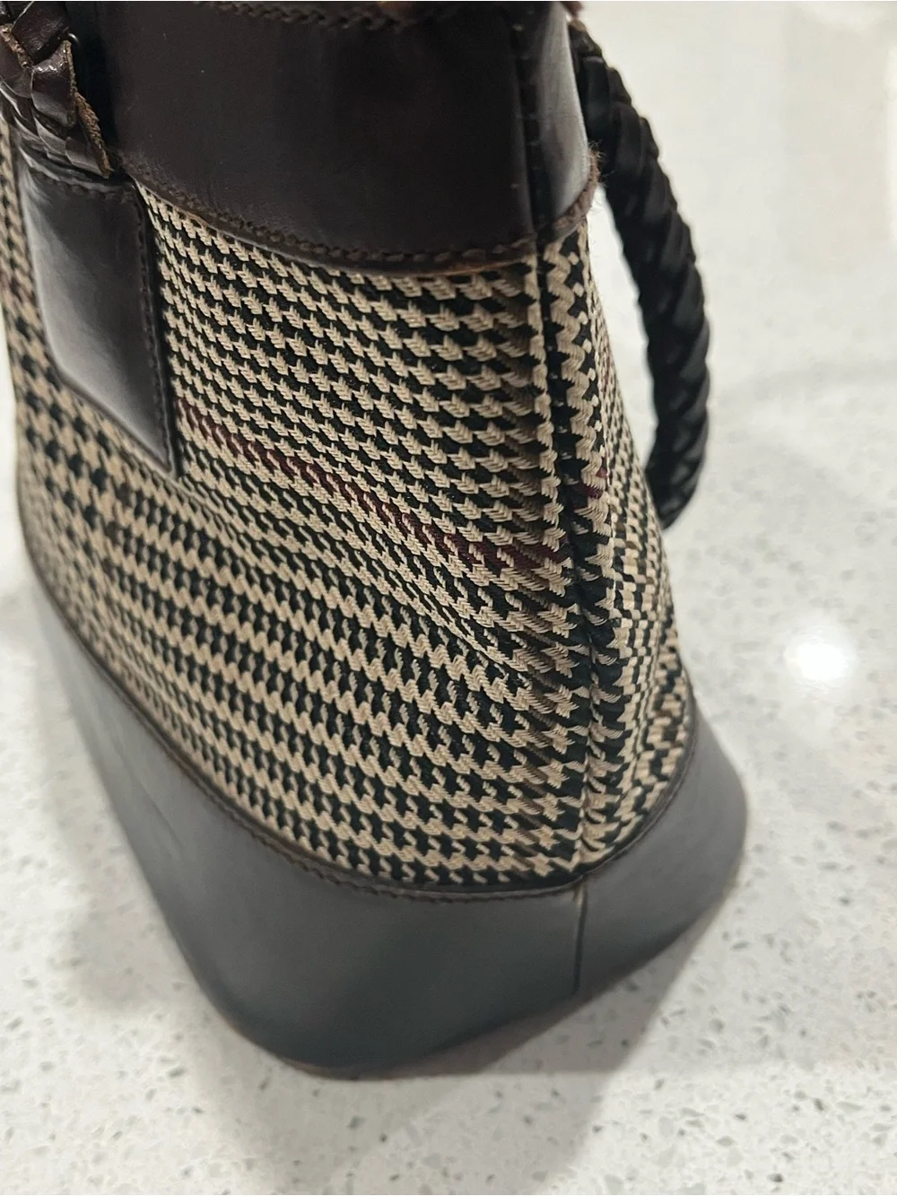 Ralph Lauren Heather Glen Houndstooth Tote with Leather Trim & Braided Strap
